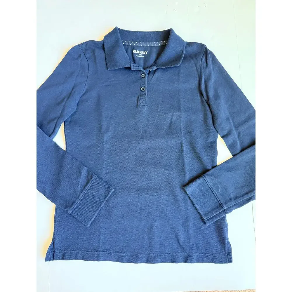 Old Navy Girls Size Medium 8 Navy Blue Long Sleeve Uniform Polo Shirt Bundle